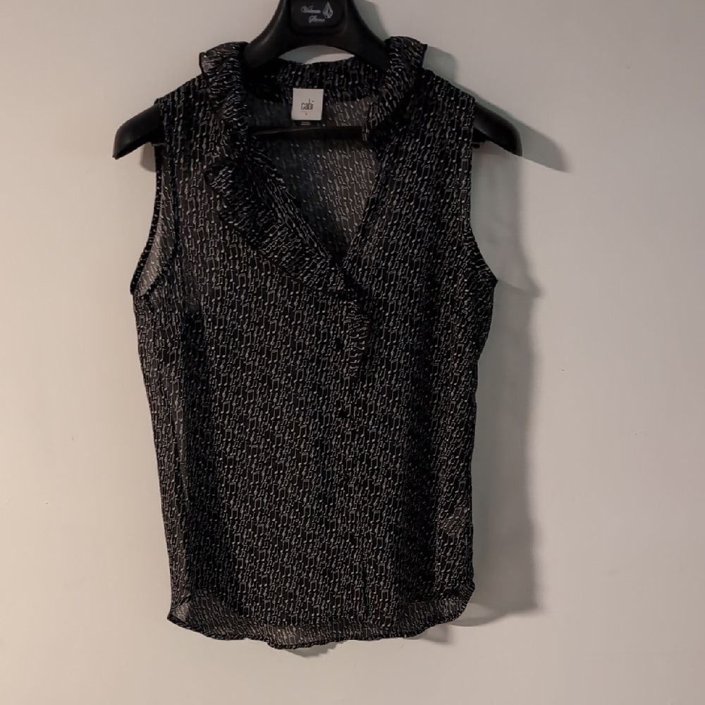 CAbi Black Ruffled Musical Sleeveless Blouse